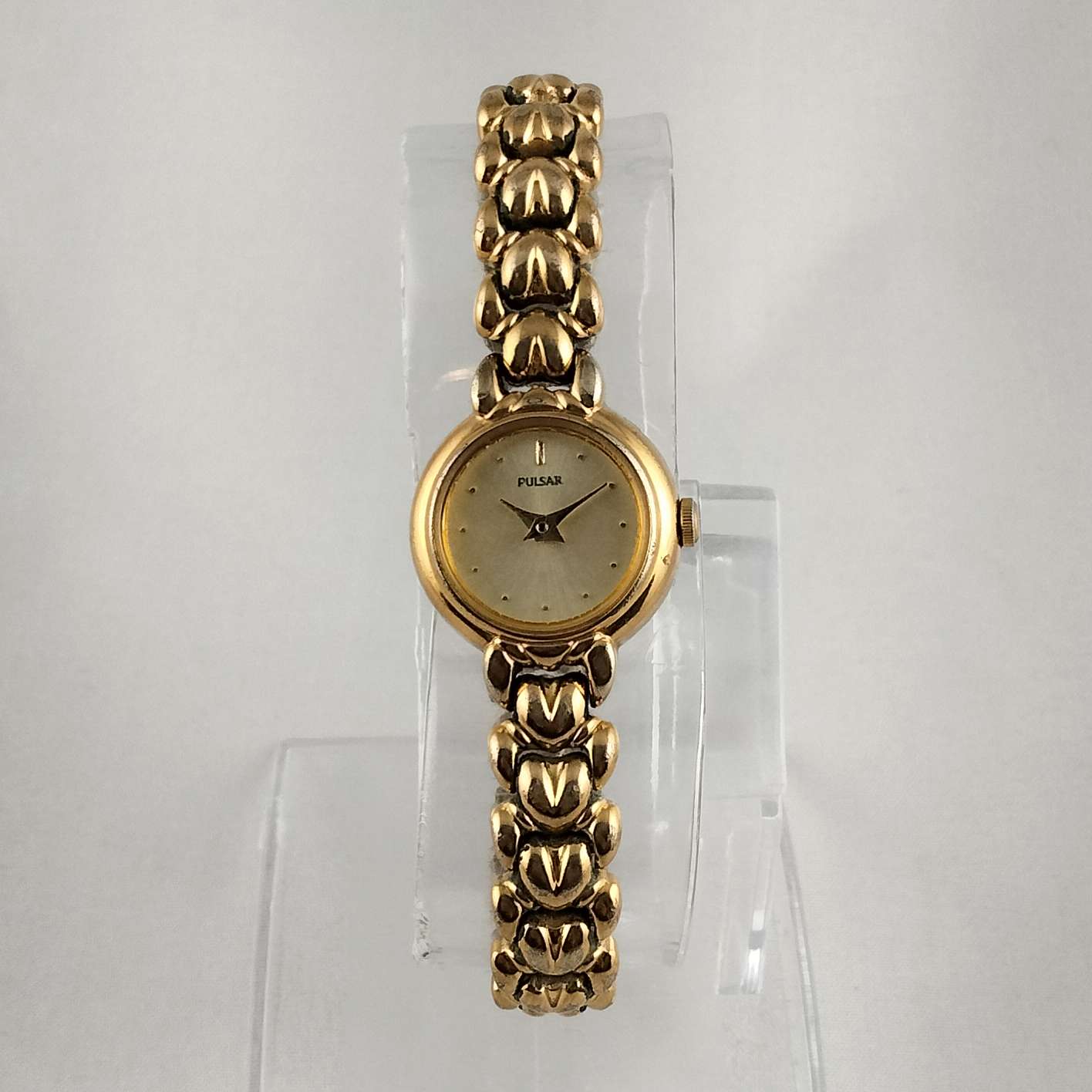 I Like Mikes Mid Century Modern Watches Pulsar Women's Petite Gold Tone Watch, Heart Bracelet Strap