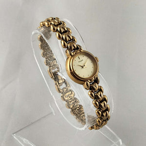 I Like Mikes Mid Century Modern Watches Pulsar Women's Petite Gold Tone Watch, Heart Bracelet Strap