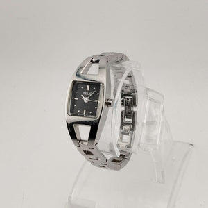I Like Mikes Mid Century Modern Watches Relic Women's Silver Tone Watch, Black Square Dial, Link Strap
