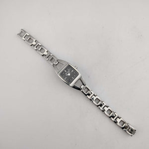 I Like Mikes Mid Century Modern Watches Relic Women's Silver Tone Watch, Black Square Dial, Link Strap