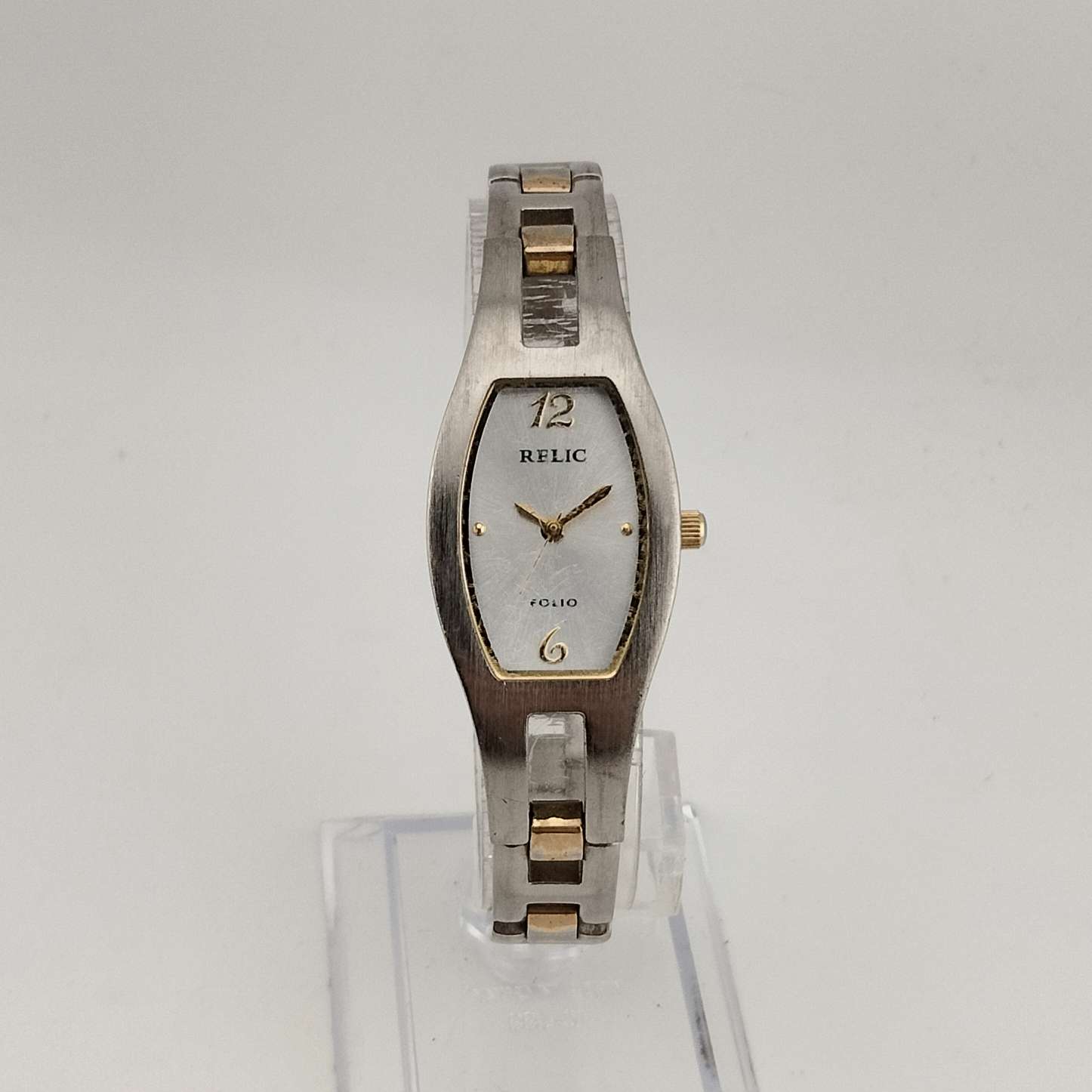 Relic Women's Silver Tone Watch, Gold Tone Accents, Oval Dial, Link St ...
