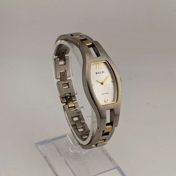 Relic Women's Silver Tone Watch, Gold Tone Accents, Oval Dial, Link St ...