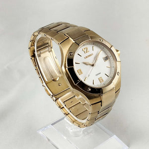 I Like Mikes Mid Century Modern Watches Seiko Gold Tone Watch, White Dial, Bracelet Strap