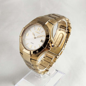 I Like Mikes Mid Century Modern Watches Seiko Gold Tone Watch, White Dial, Bracelet Strap