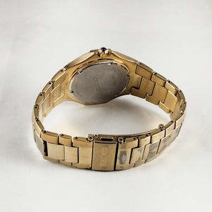 I Like Mikes Mid Century Modern Watches Seiko Gold Tone Watch, White Dial, Bracelet Strap