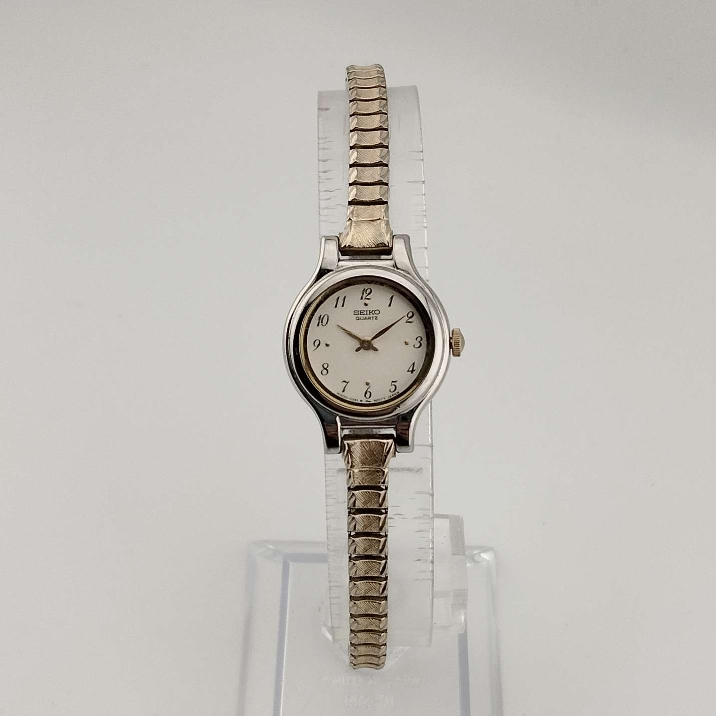 I Like Mikes Mid Century Modern Watches Seiko Ladies Quartz Watch, Gold and Silver Tone, Circular Dial, Stretch Strap