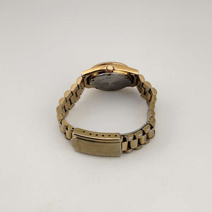 I Like Mikes Mid Century Modern Watches Seiko Men's Gold Tone Quartz Watch, Black Circular Dial, Date and Day Window, Bracelet Strap