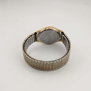 I Like Mikes Mid Century Modern Watches Seiko Men's Gold Tone Quartz Watch, Circular Black Dial, Date and Day Windows, Stretch Strap