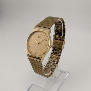 I Like Mikes Mid Century Modern Watches Seiko Men's Gold Tone Quartz Watch, Circular Dial, Adjustable Bracelet Strap