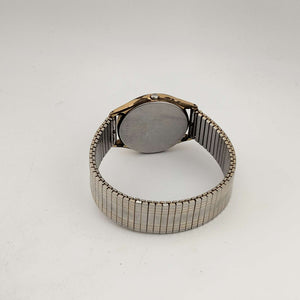 I Like Mikes Mid Century Modern Watches Seiko Men's Gold Tone Quartz Watch, Round Dial, Date and Day Window, Stretch Strap