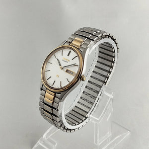 I Like Mikes Mid Century Modern Watches Seiko Men's Oversized Watch, White Dial, Date Window, Stretch Strap