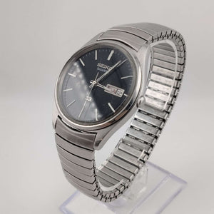 I Like Mikes Mid Century Modern Watches Seiko Men's Silver Tone Watch, Black Dial, Date Window, Stretch Strap