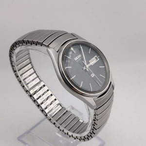I Like Mikes Mid Century Modern Watches Seiko Men's Silver Tone Watch, Black Dial, Date Window, Stretch Strap