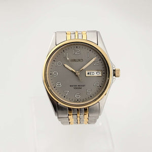 I Like Mikes Mid Century Modern Watches Seiko Men's Silver Tone Watch, Circular Dial, Date and Day Window, Bracelet Strap
