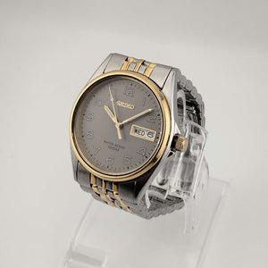 I Like Mikes Mid Century Modern Watches Seiko Men's Silver Tone Watch, Circular Dial, Date and Day Window, Bracelet Strap