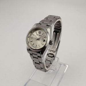 I Like Mikes Mid Century Modern Watches Seiko Men's Silver Tone Watch, Circular Dial, Date Window with Magnifying Detail, Bracelet Strap