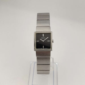 I Like Mikes Mid Century Modern Watches Seiko Men's Silver Tone Watch, Square Black Dial, Bracelet Strap