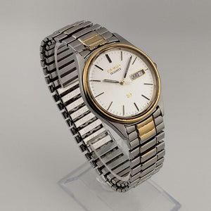 I Like Mikes Mid Century Modern Watches Seiko Men's SQ Silver Tone Watch, Date and Day, Flex Bracelet Strap