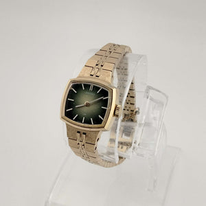 I Like Mikes Mid Century Modern Watches Seiko Petite Gold Tone Watch, Emerald Tone Rectangle Dial, Bracelet Strap