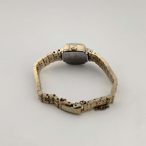 I Like Mikes Mid Century Modern Watches Seiko Petite Gold Tone Watch, Emerald Tone Rectangle Dial, Bracelet Strap