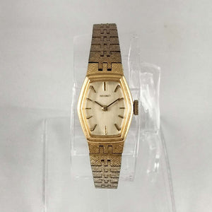 I Like Mikes Mid Century Modern Watches Seiko Petite Gold Tone Watch, Hexagonal Dial, Bracelet Strap