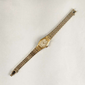 I Like Mikes Mid Century Modern Watches Seiko Petite Gold Tone Watch, Hexagonal Dial, Bracelet Strap