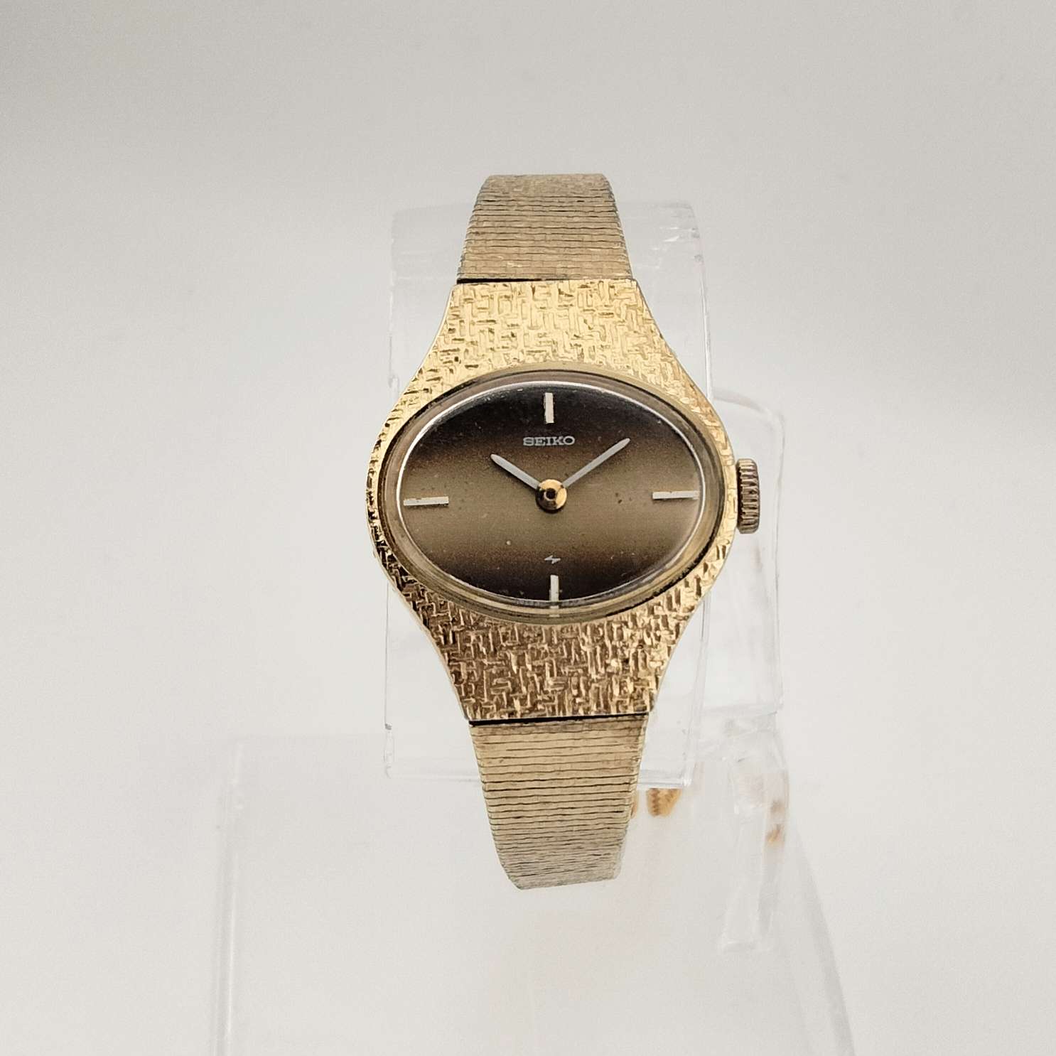 I Like Mikes Mid Century Modern Watches Seiko Petite Gold Tone Watch, Wind Up, Oval Dial, Bracelet Strap