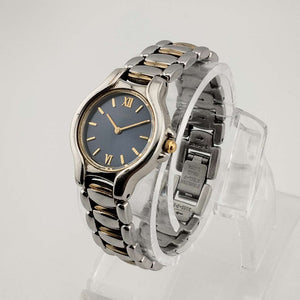 I Like Mikes Mid Century Modern Watches Seiko Petite Silver Tone Watch, Gold Tone Accents, Circular Blue Dial, Bracelet Strap