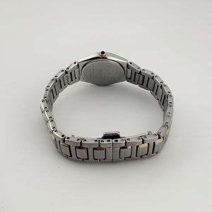 I Like Mikes Mid Century Modern Watches Seiko Petite Silver Tone Watch, Gold Tone Details, Black Dial, Bracelet Strap