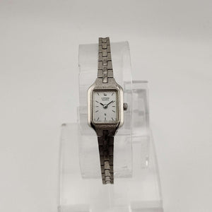 I Like Mikes Mid Century Modern Watches Seiko Petite Silver Tone Watch, Rectangular Dial, Jewel Detail, Bracelet Strap
