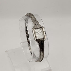 I Like Mikes Mid Century Modern Watches Seiko Petite Silver Tone Watch, Rectangular Dial, Jewel Detail, Bracelet Strap