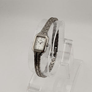 I Like Mikes Mid Century Modern Watches Seiko Petite Silver Tone Watch, Rectangular Dial, Jewel Detail, Bracelet Strap