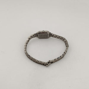 I Like Mikes Mid Century Modern Watches Seiko Petite Silver Tone Watch, Rectangular Dial, Jewel Detail, Bracelet Strap