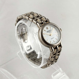 I Like Mikes Mid Century Modern Watches Seiko Petite Silver Tone Watch, White Dial, Bracelet Strap