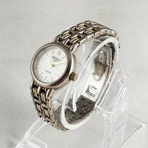 I Like Mikes Mid Century Modern Watches Seiko Petite Silver Tone Watch, White Dial, Bracelet Strap