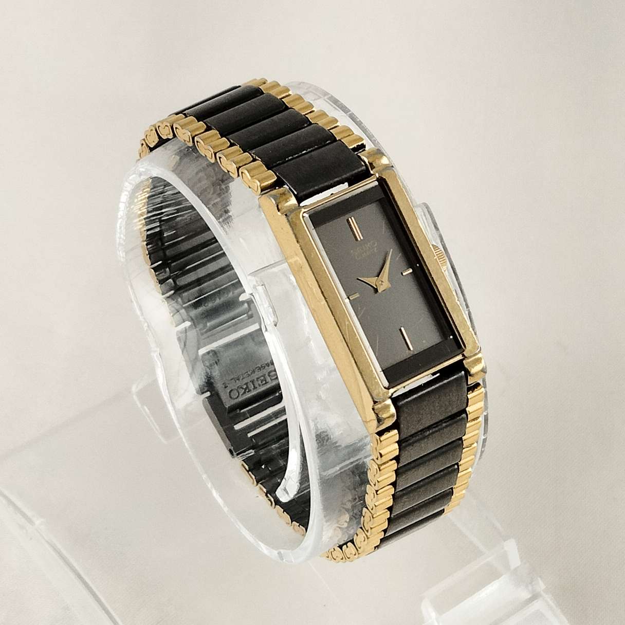I Like Mikes Mid Century Modern Watches Seiko Petite Watch, Dark Gray and Gold Tone Details