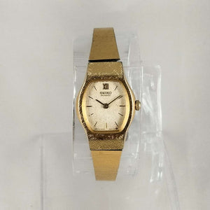 I Like Mikes Mid Century Modern Watches Seiko Petite Watch, Gold Tone Details, Lightly Textured Dial, Link Strap