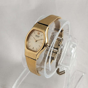 I Like Mikes Mid Century Modern Watches Seiko Petite Watch, Gold Tone Details, Lightly Textured Dial, Link Strap