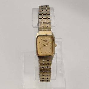 I Like Mikes Mid Century Modern Watches Seiko Quartz Petite Watch, All Gold Tone, Elongated Octagonal Dial, Adjustable Bracelet Strap