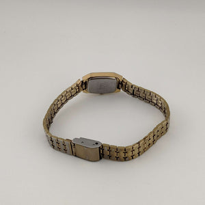 I Like Mikes Mid Century Modern Watches Seiko Quartz Petite Watch, All Gold Tone, Elongated Octagonal Dial, Adjustable Bracelet Strap