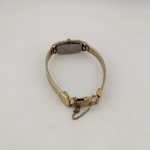 I Like Mikes Mid Century Modern Watches Seiko Quartz Petite Watch, All Gold Tone, Elongated Rectangle Dial with Rounded Sides, Bracelet Strap