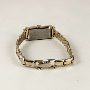 I Like Mikes Mid Century Modern Watches Seiko Quartz Petite Watch, Black Rectangular Dial, Mesh Strap