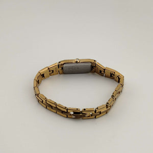 I Like Mikes Mid Century Modern Watches Seiko Quartz Petite Watch, Gold Tone, Elongated Rectangular Dial, Bracelet Strap