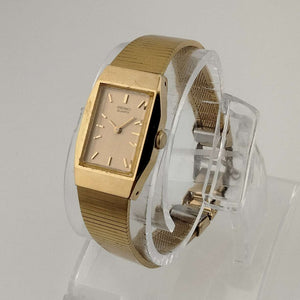 I Like Mikes Mid Century Modern Watches Seiko Quartz Petite Watch, Gold Tone, Rectangular Dial, Bracelet Strap