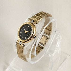 I Like Mikes Mid Century Modern Watches Seiko Quartz Watch, Black Oval Dial, Mesh Strap