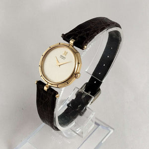 I Like Mikes Mid Century Modern Watches Seiko Quartz Watch, Etched Bezel Details, Brown Leather Strap
