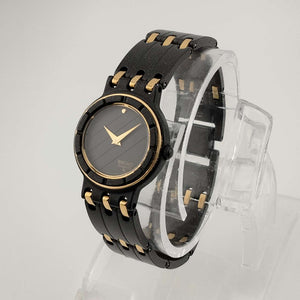 I Like Mikes Mid Century Modern Watches Seiko Quartz Watch, Matte Black Dial and Strap, Gold Tone Details
