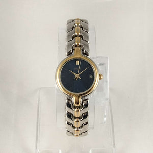 I Like Mikes Mid Century Modern Watches Seiko Quartz Watch, Navy Dial, Silver and Gold Tone Details, Bracelet Strap
