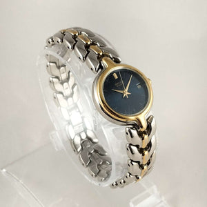 I Like Mikes Mid Century Modern Watches Seiko Quartz Watch, Navy Dial, Silver and Gold Tone Details, Bracelet Strap