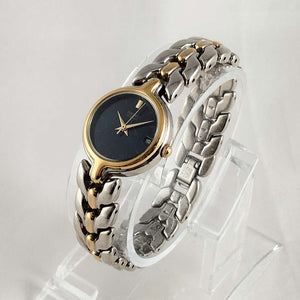 I Like Mikes Mid Century Modern Watches Seiko Quartz Watch, Navy Dial, Silver and Gold Tone Details, Bracelet Strap